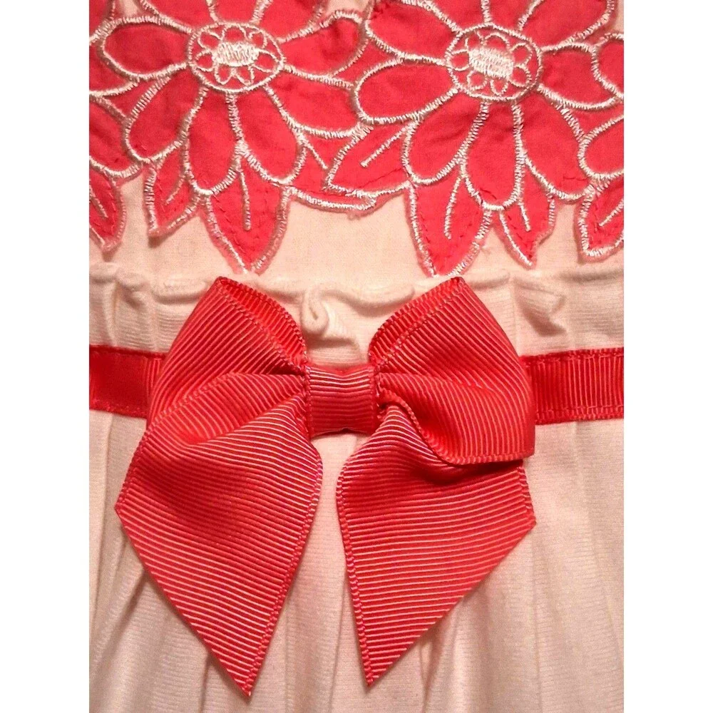 Baby / Toddler Girls White Sundress with Pink Embroidered Daisy Details & Bow